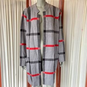 Tahari Womens Gray Plaid Open Front Cardigan Sweater Long Sleeve Size 3X